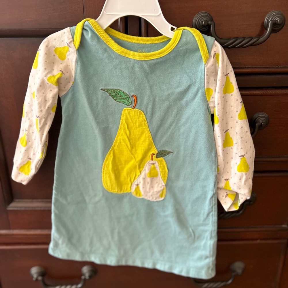 Boden Light Blue & Yellow Pear Appliqué Long-Sleeve Dress